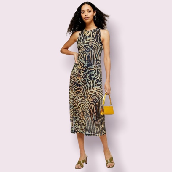 Topshop Tiger Sleeveless Mesh Midi Dress - Picture 1 of 10